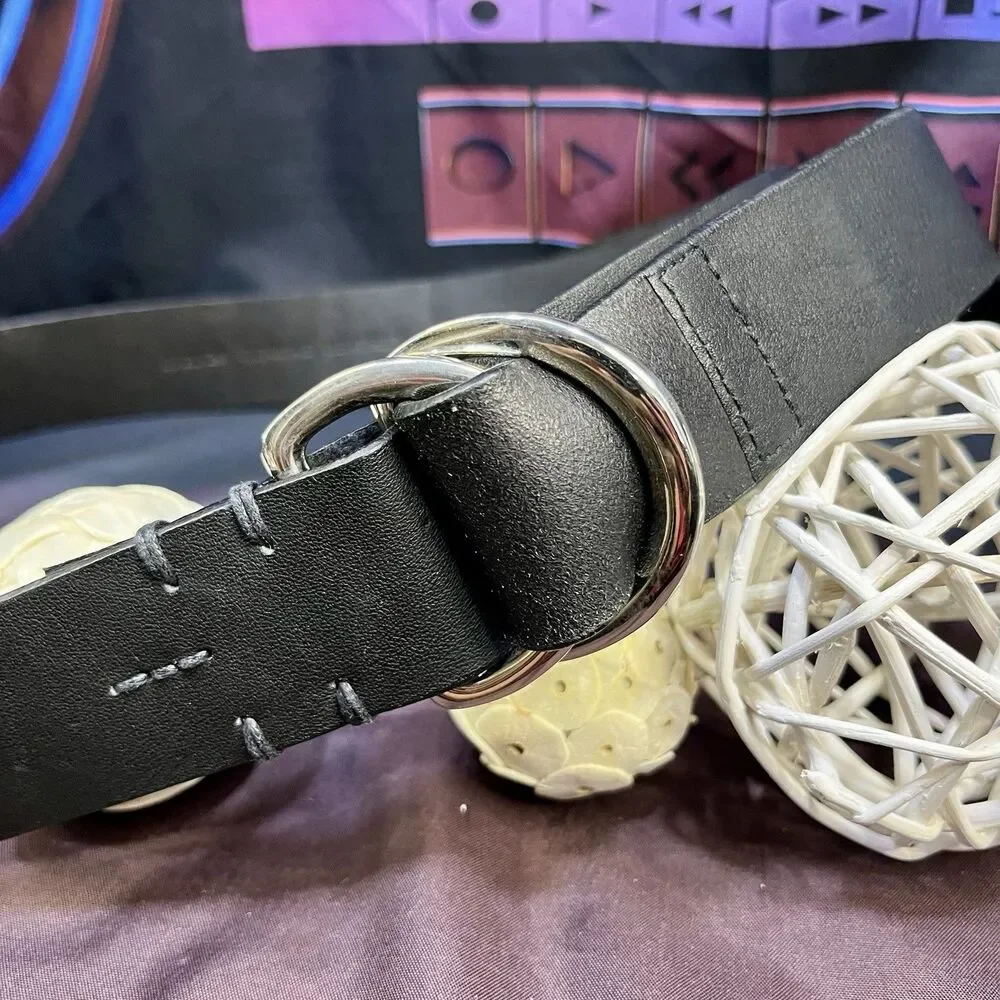 VINTAGE STRUCTURE Adjustable Belt Unisex Leather Silver Tone 33